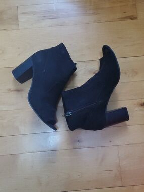 Women's Black Suede Peep-Toe Ankle Booties
